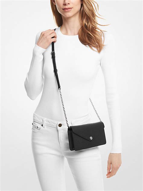 Small Saffiano Leather Envelope Crossbody Bag .